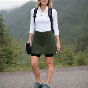 Bike Skirt green back zipper pocket front zip from top & bottom snap M